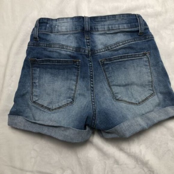 Kancan Shorts Women's 3/25 Light Jean Denim Distressed Destroyed High Rise - Picture 7 of 8